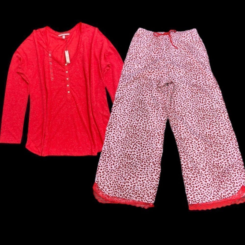 Victorias Secret Soft long sleeve Henley top & Foil Dot Leopard Print pajama set